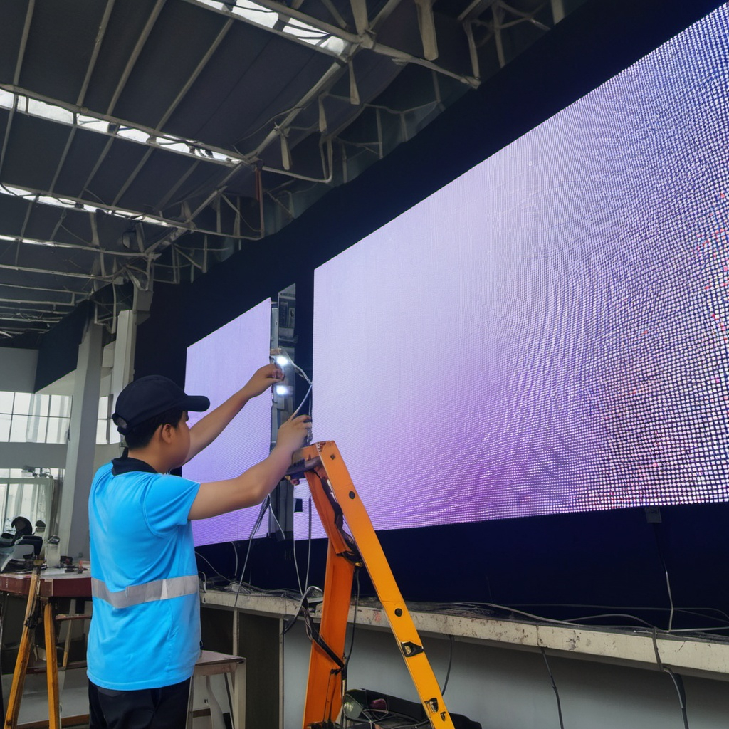 Outdoor LED screen installing in one of the UAE events